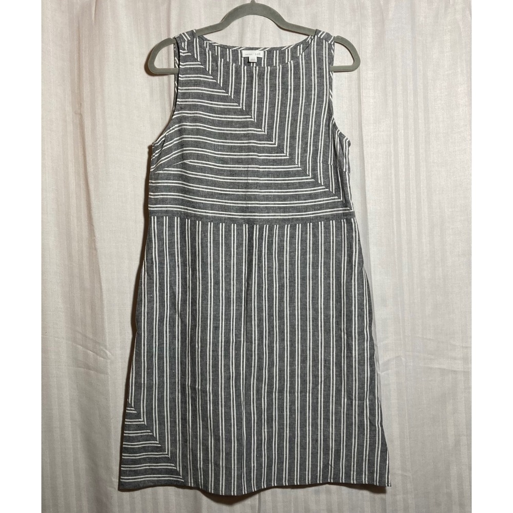 J.Jill Love Linen Striped Sleeveless Shift Dress Grey‎ White S Minimalist Casual